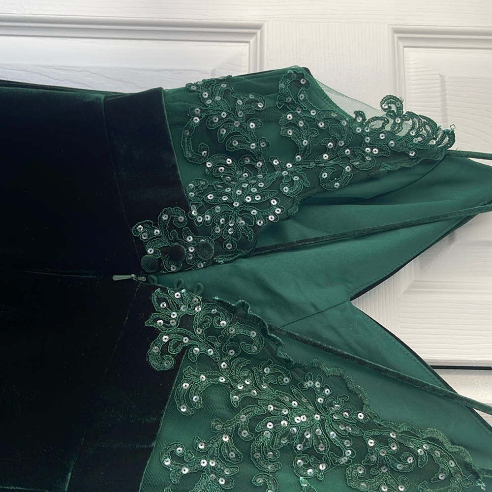 Green velvet strap gown stunning